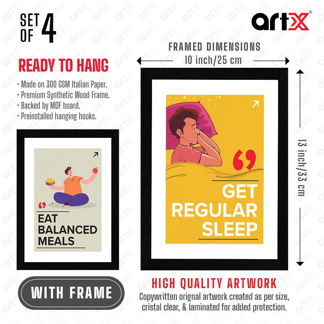 ArtX Paper Big Health Quotes Wall Frame Art Painting, Multicolor, Inspirational, 10X13 inches each, 20 X 26 inches combined, Set